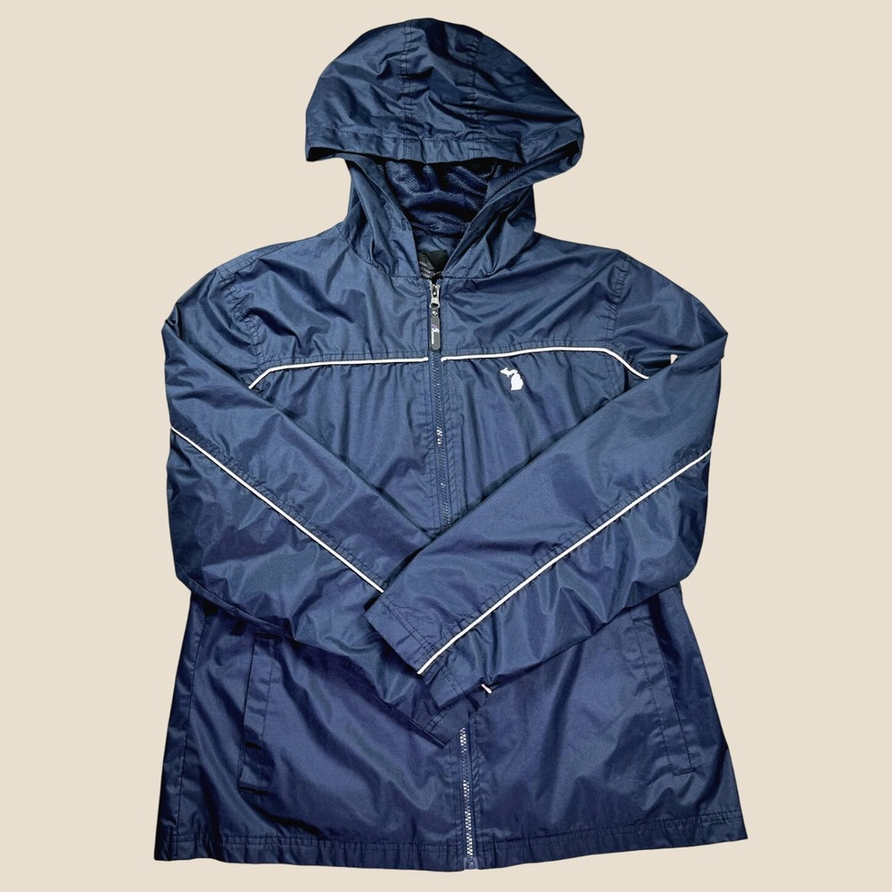 i5 Apparel Hooded Windbreaker Jacket Womens L Navy Blue Michigan Full Zip Rain